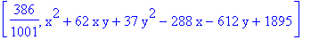 [386/1001, x^2+62*x*y+37*y^2-288*x-612*y+1895]